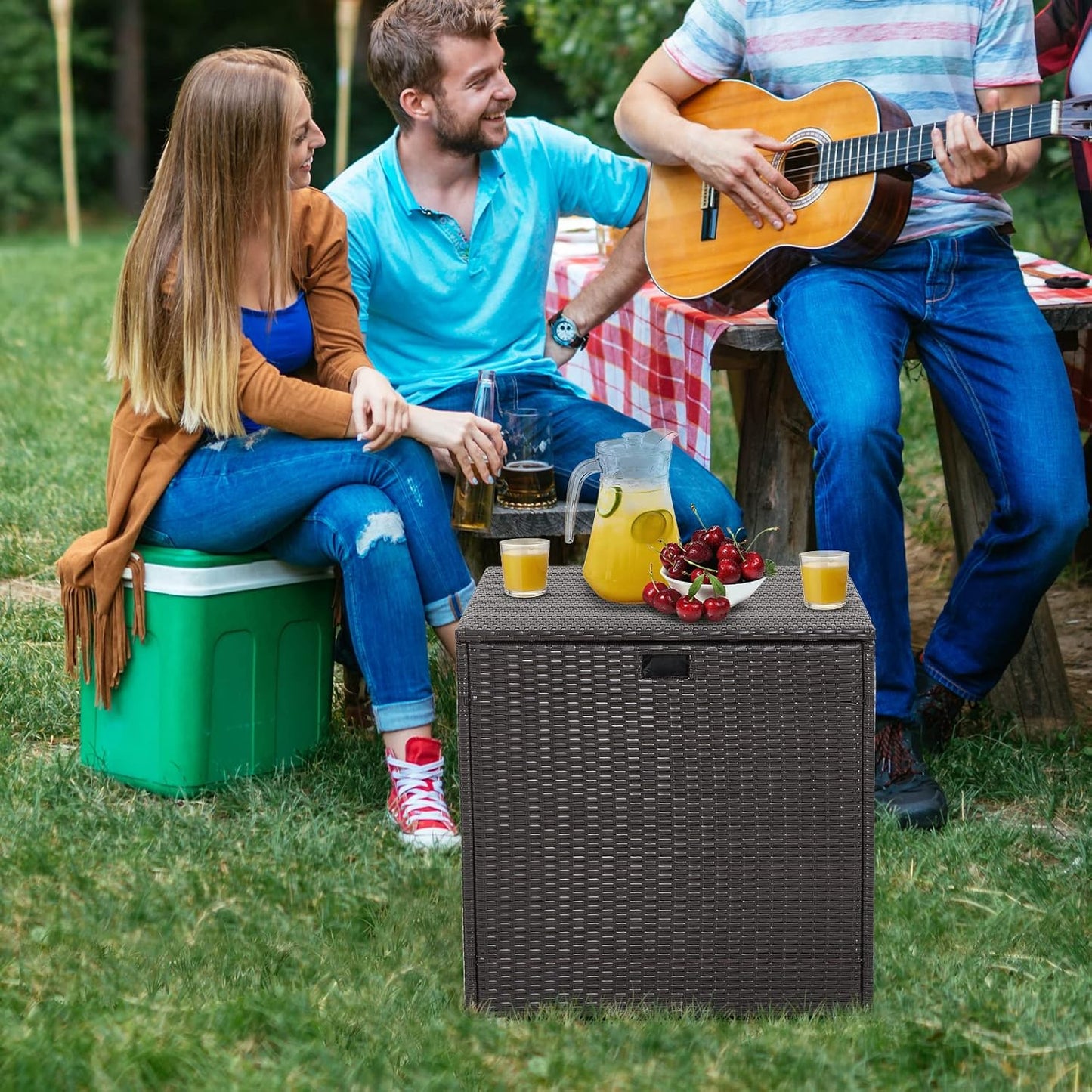 Caja mimbre al aire libre 72gal con forro cremallera