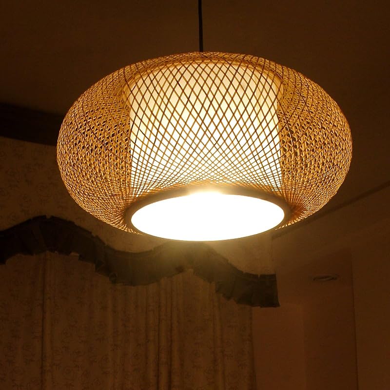 Lámpara colgante ratán bambú estilo Wabi Sabi para comedor