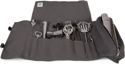 Kit herramientas enrollables barman profesional gris con negro