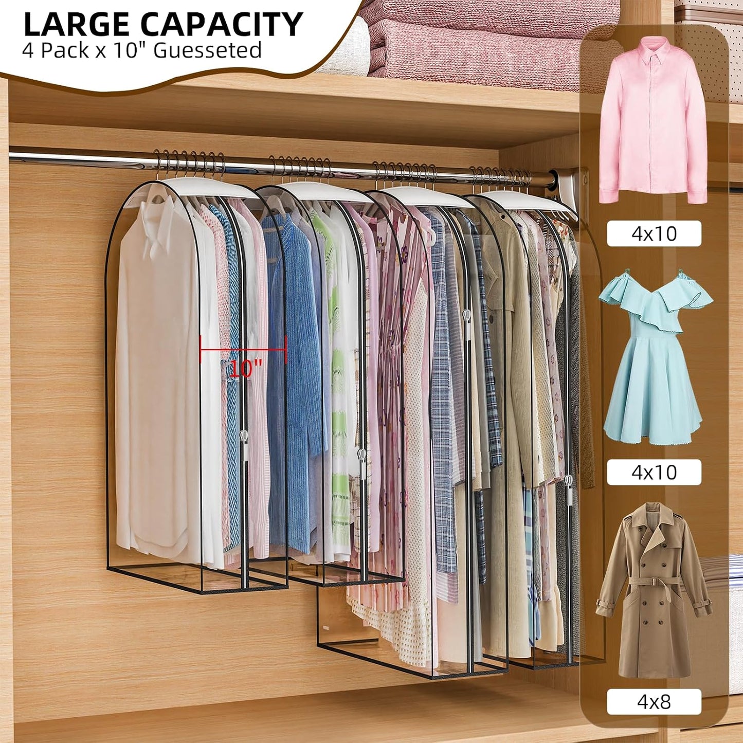 Bolsas colgar ropa transparentes 10pulg set 4 para armario