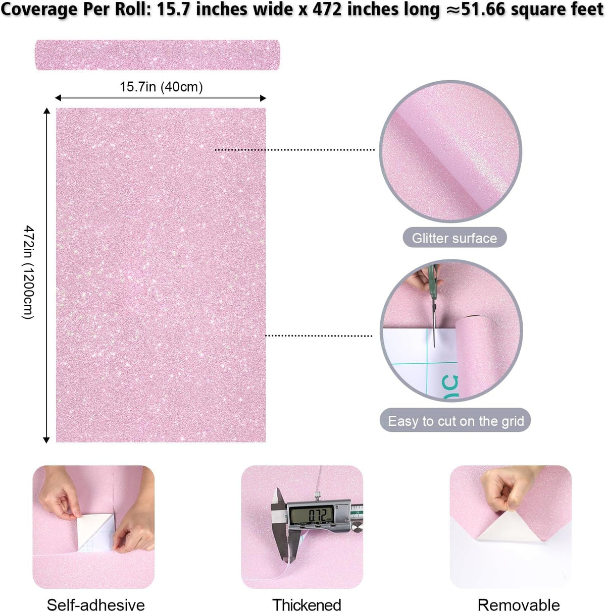 Papel contacto holográfico purpurina rosa dormitorio niña