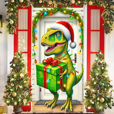 Cubierta puerta T-Rex navideño decoración grande