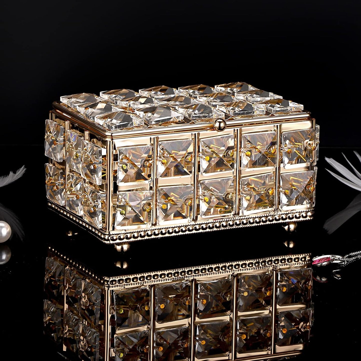 Caja joyas cristal vintage dorada para San Valentín boda