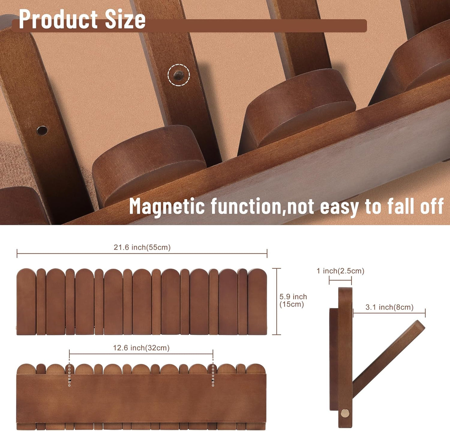 Perchero pared madera 8 ganchos 54.9cm extensible