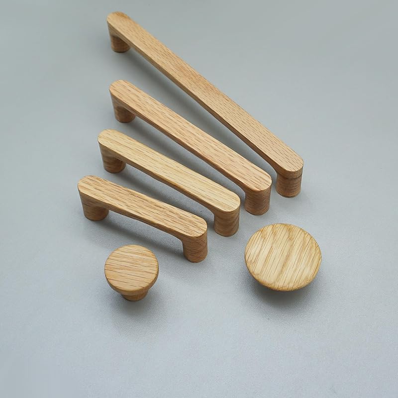 6 Tiradores Madera Roble Blanco para Cajones 6-5/16"