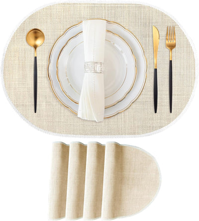 4 Manteles Beige 12x18pulg Lavables Resistentes Calor