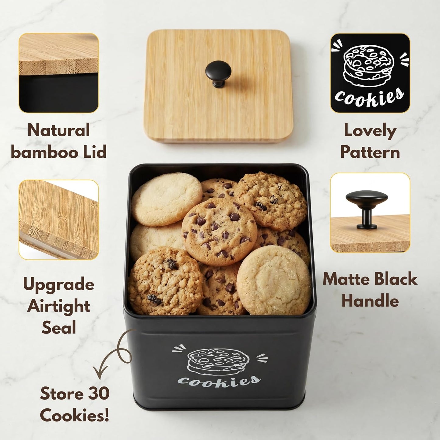 Tarro galletas tapa hermética de bambú para cocina