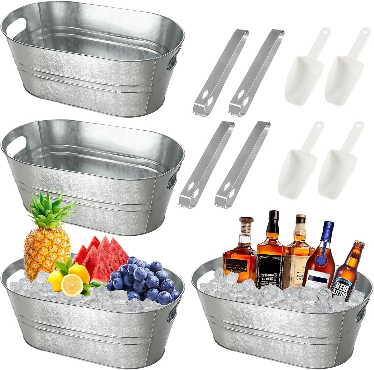 12 Cubos Hielo Metal para Champán con Asas y Cuchara