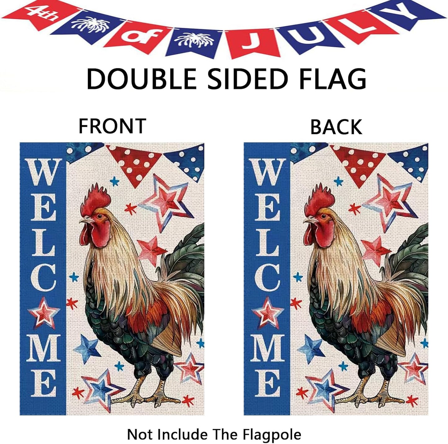 Bandera 4 de Julio doble cara 12.5x18pulg