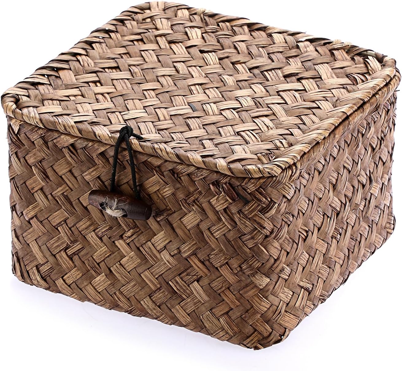 Cesta mimbre tejida a mano con tapa decorativa para hogar