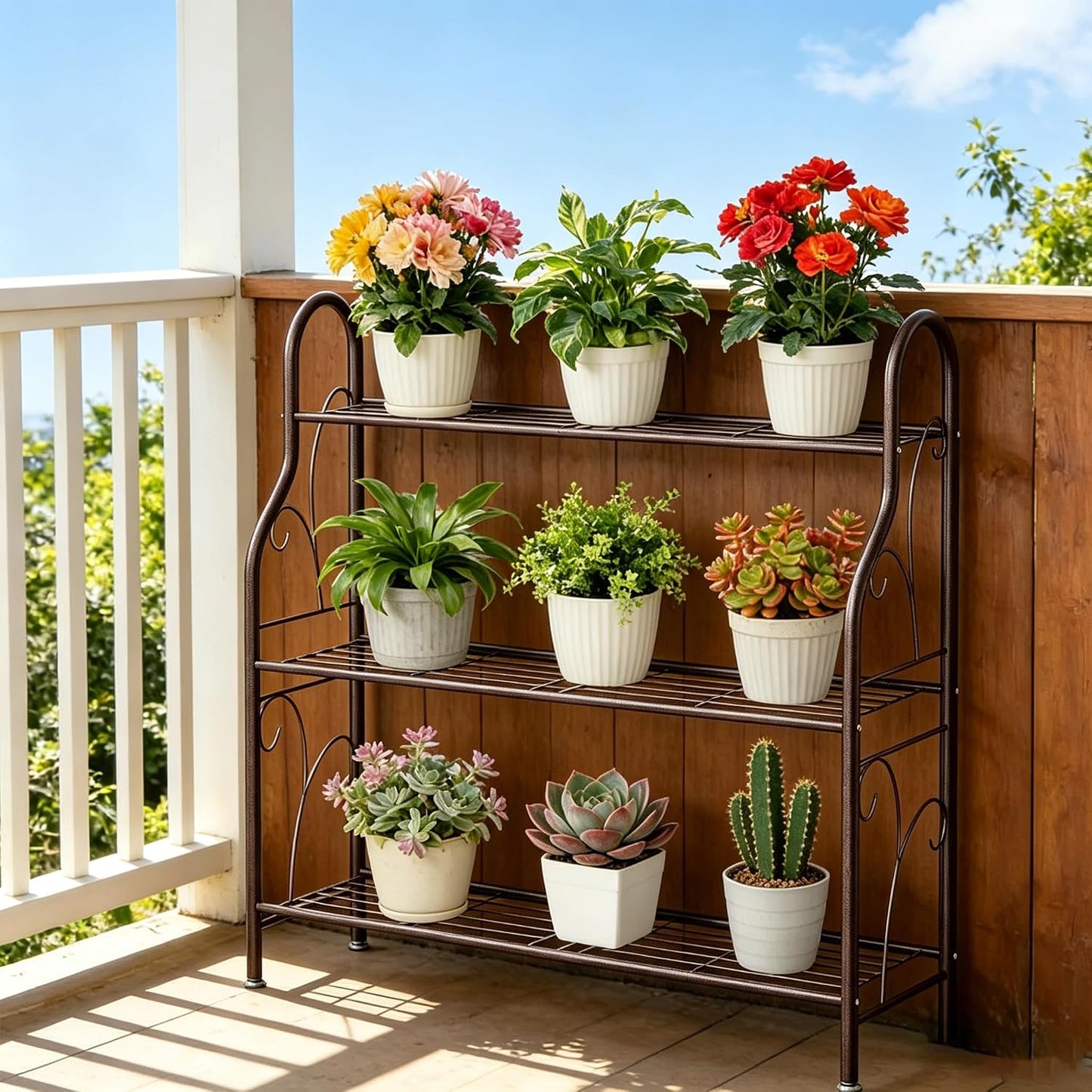 Soporte plantas 3 niveles metal para esquinas bronce