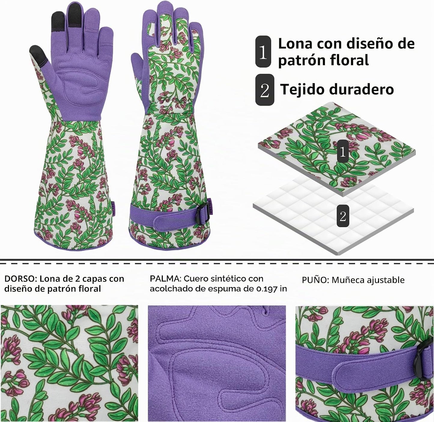 Guantes jardinería antiespinas largos comp tactil