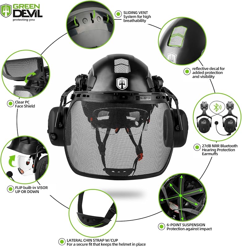 Casco seguridad motosierra orejeras Bluetooth visera 5en1