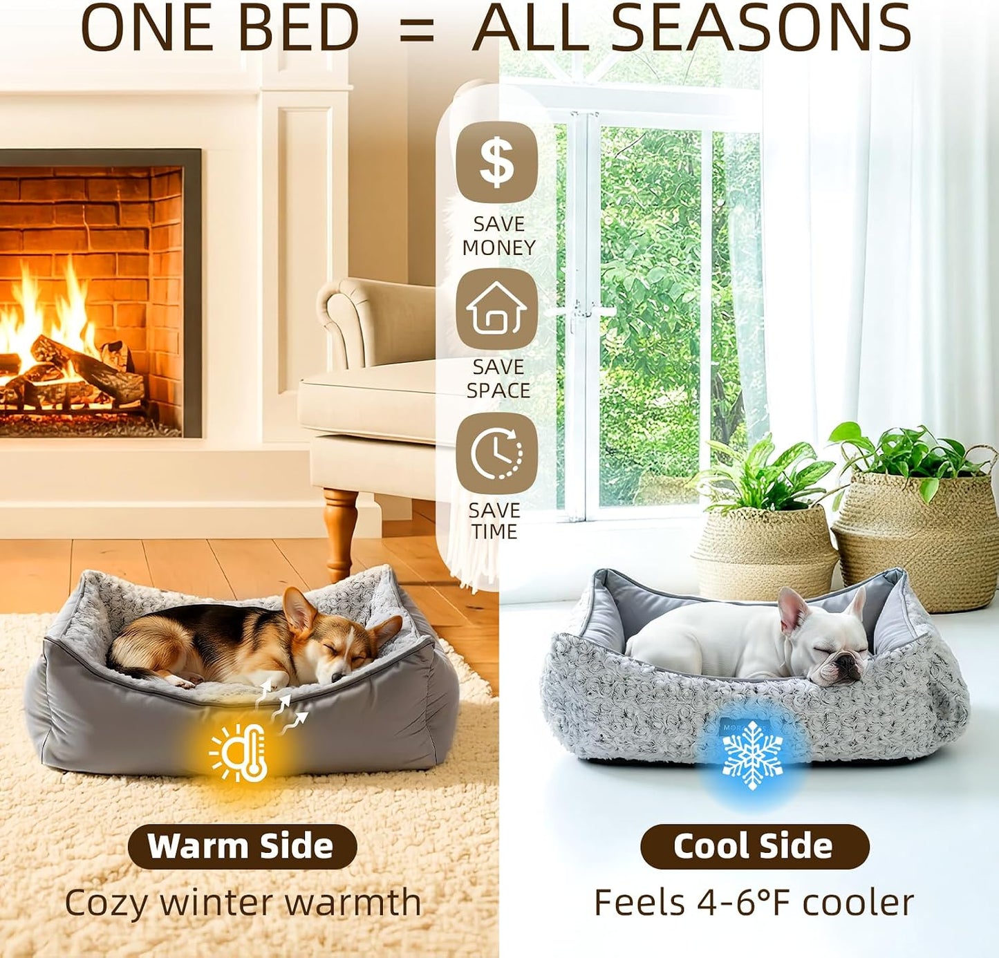 Cama reversible perros 2en1 antiansiedad esponjosa rosa gris