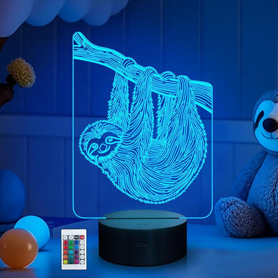 Luz Nocturna Perezoso Led 3D con Control Remoto y Temporizador