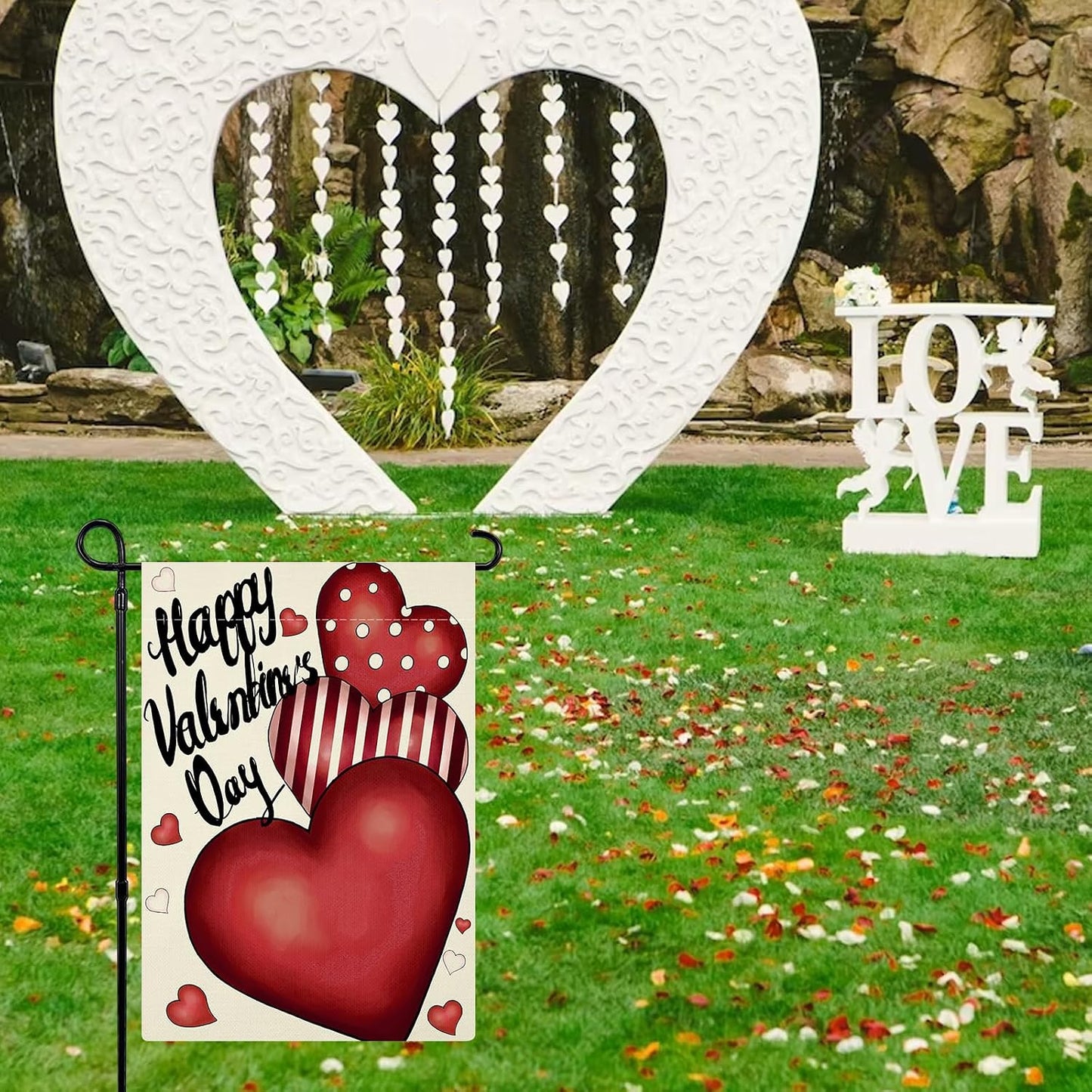 Bandera jardín San Valentín 12x18pulg doble cara corazón