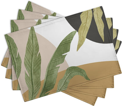 Set 4 Manteles Lino Hojas Palma Tropical Verano Antiderrap