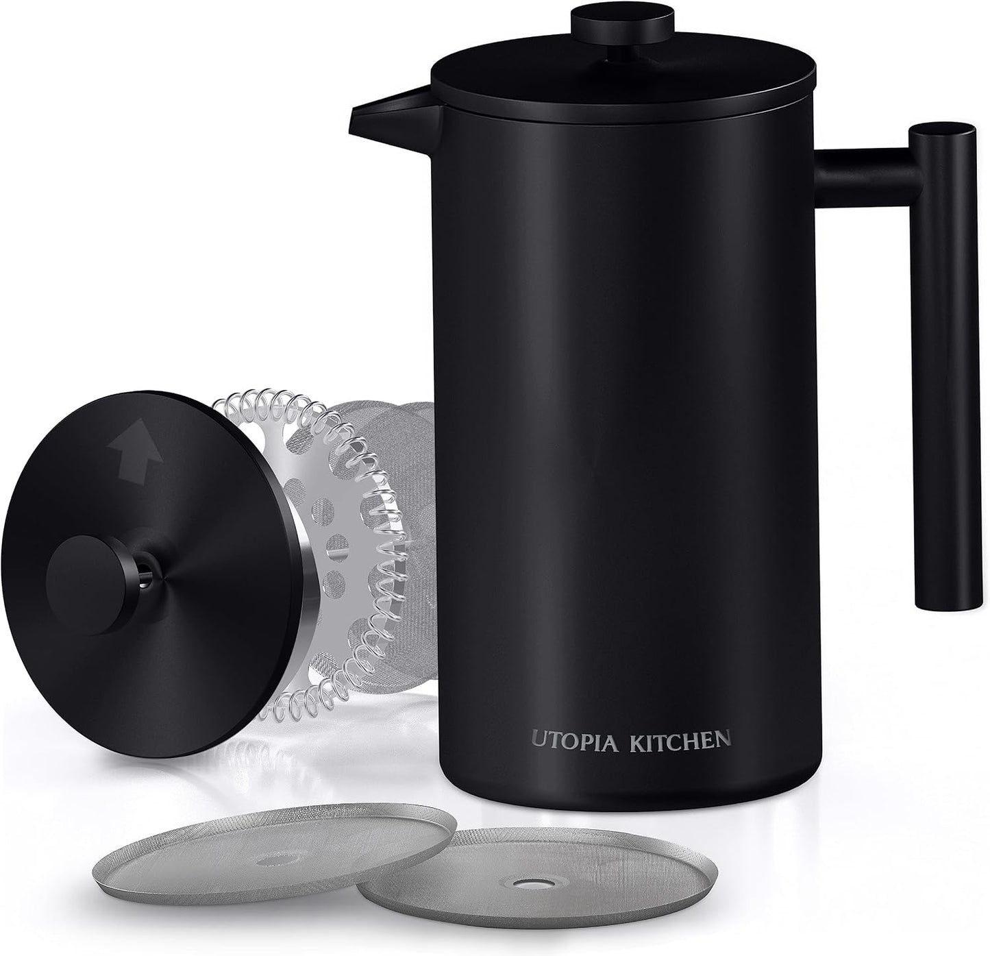 Cafetera prensa francesa acero inox 50oz doble pared 4 niveles negro