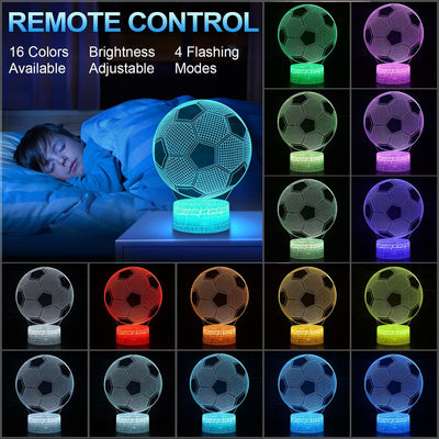 Lámpara ilusión fútbol 3D con control remoto 16 colores