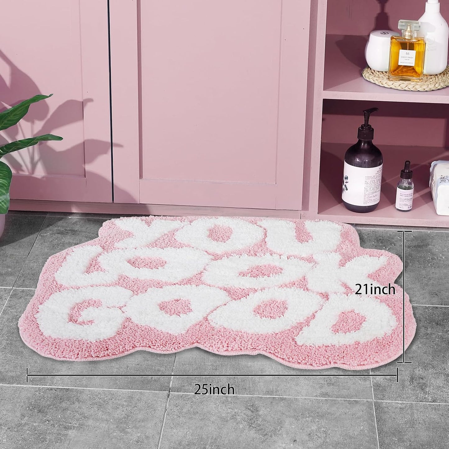 Alfombra baño rosa con palabras lindas 25x21pulg
