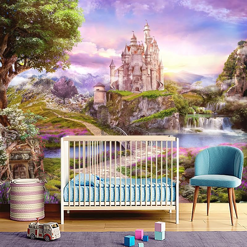 Papel tapiz castillo rosa infantil dormitorio