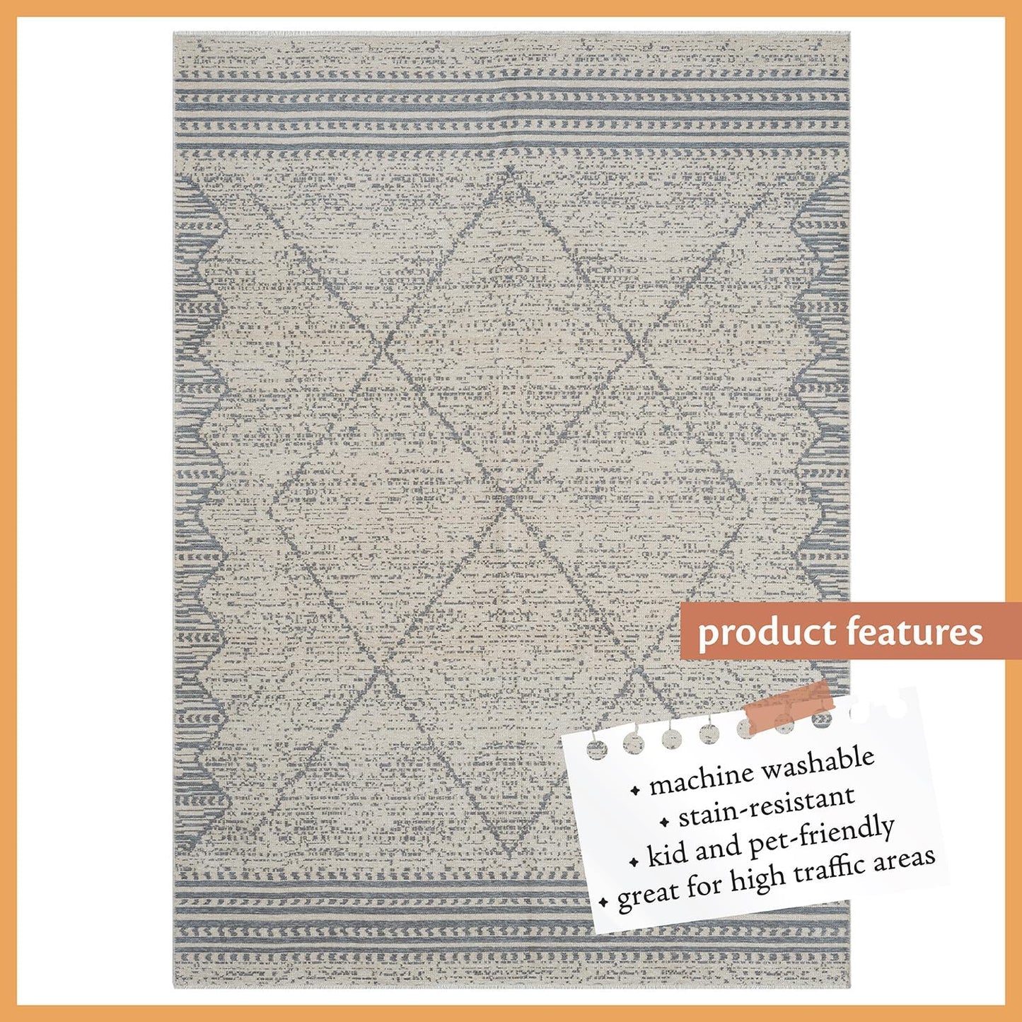 Alfombra área geométrica bohemia 6x9pulg resistente manchas