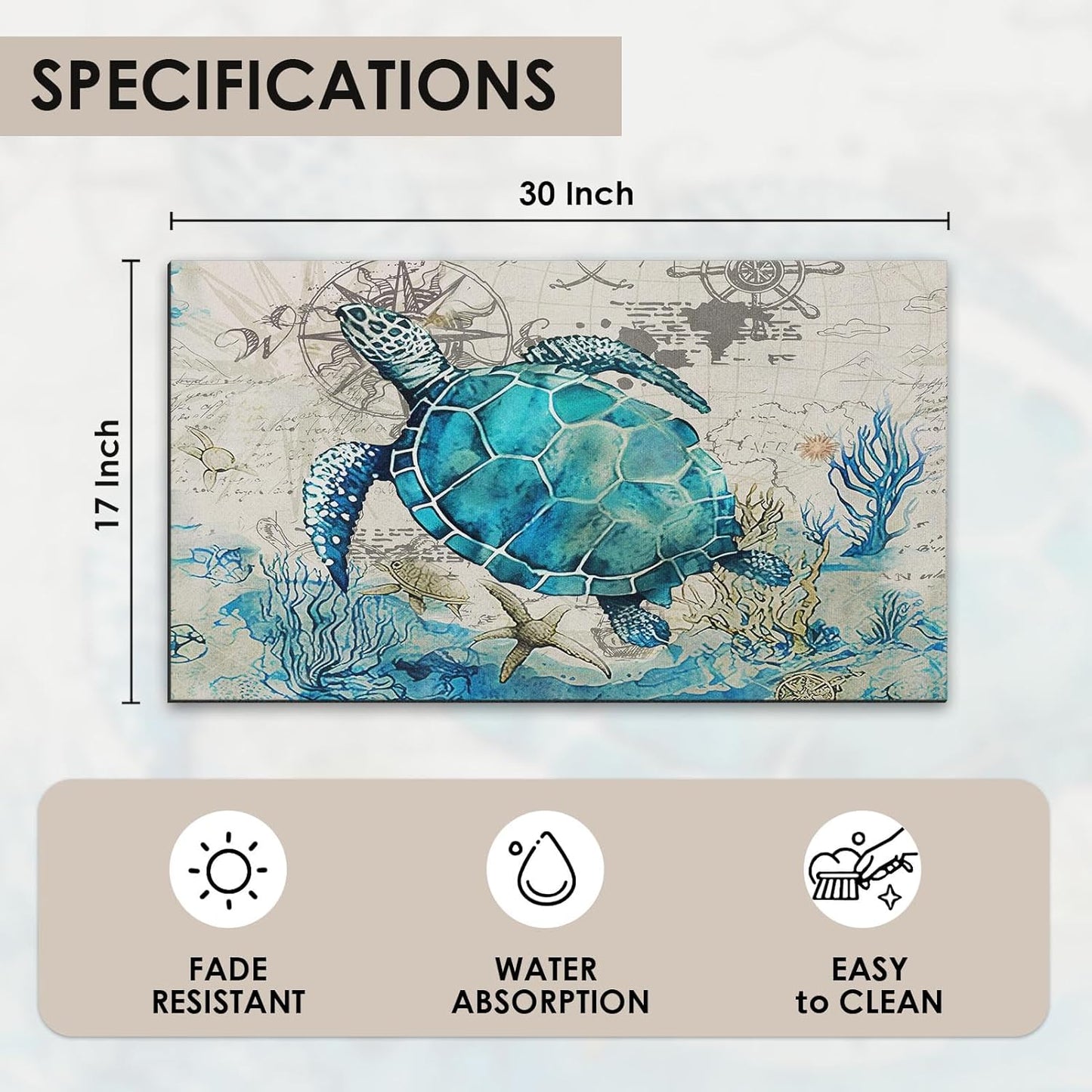 Tapete decorativo tortuga marina 17x30" antiderrap