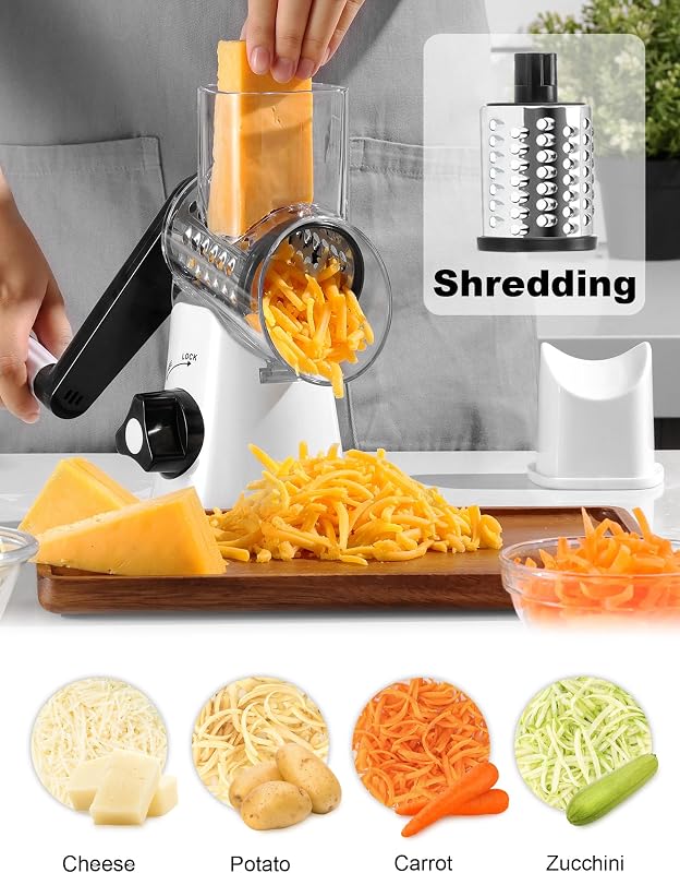 Rallador de queso giratorio con 3 cuchillas para cocina