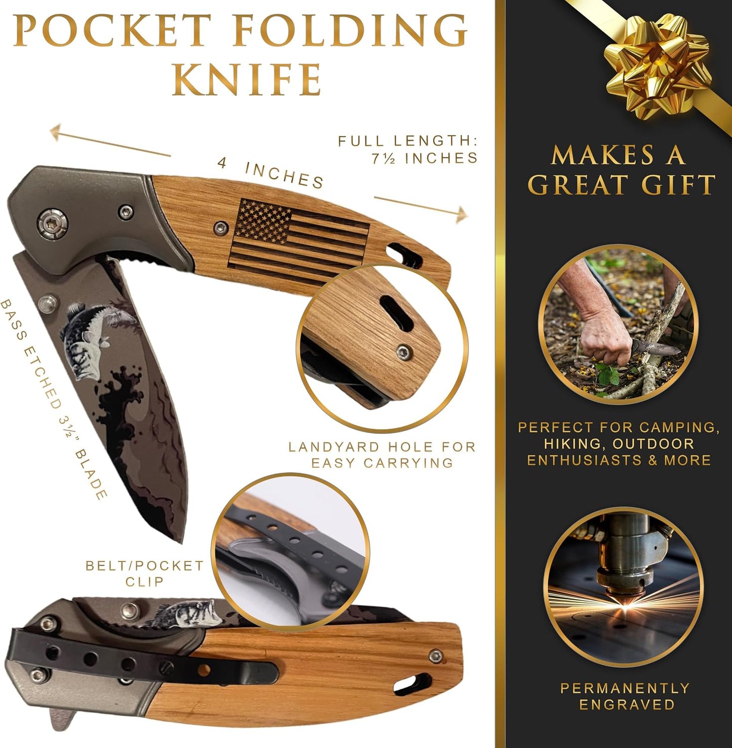 Cuchillo bolsillo plegable grabado para papá y hombres