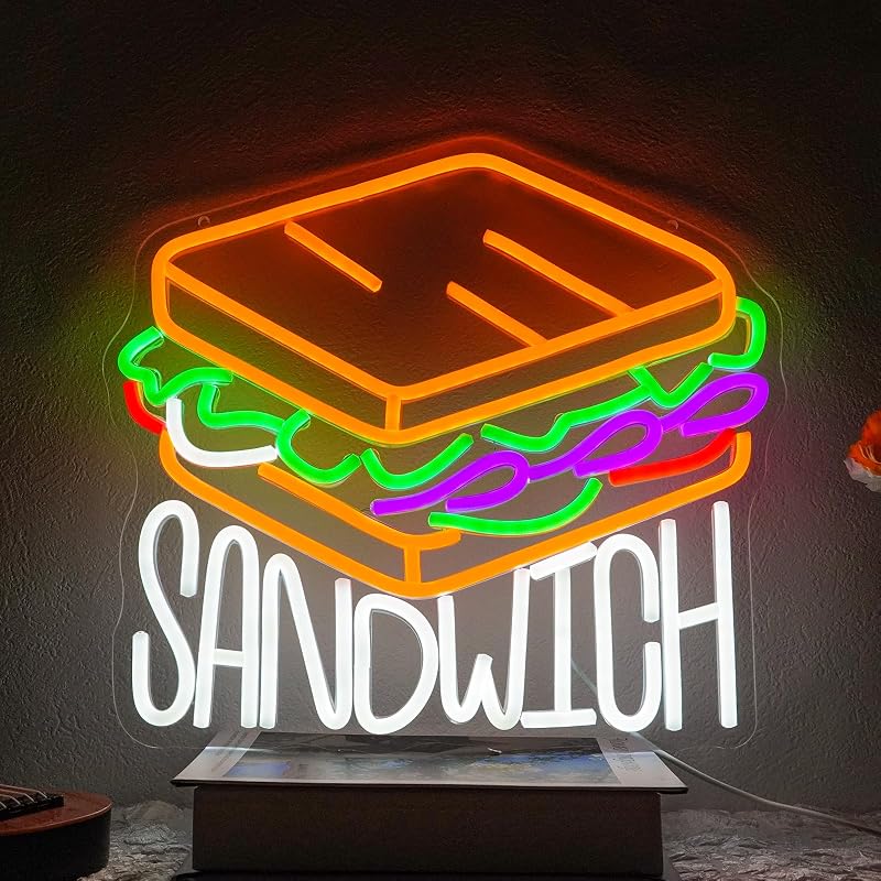 Letrero neón forma sándwich LED para hogar cocina bar fiesta