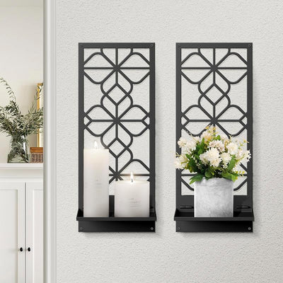 Set 2 portavelas pared metal negro estilo retro 16.5x7pulg
