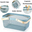 2 Cestas Picnic Malla Metálica Mango Madera Plegable Azul