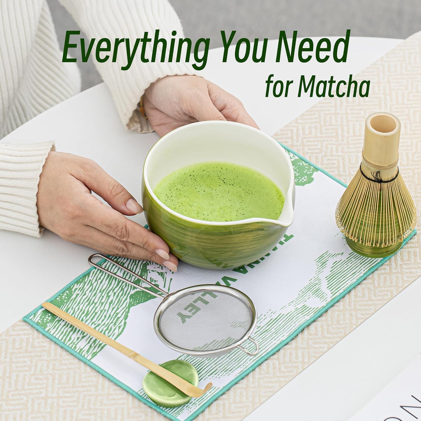 Juego batidor matcha 7 pzas cerámica verde cuenco 16.2oz