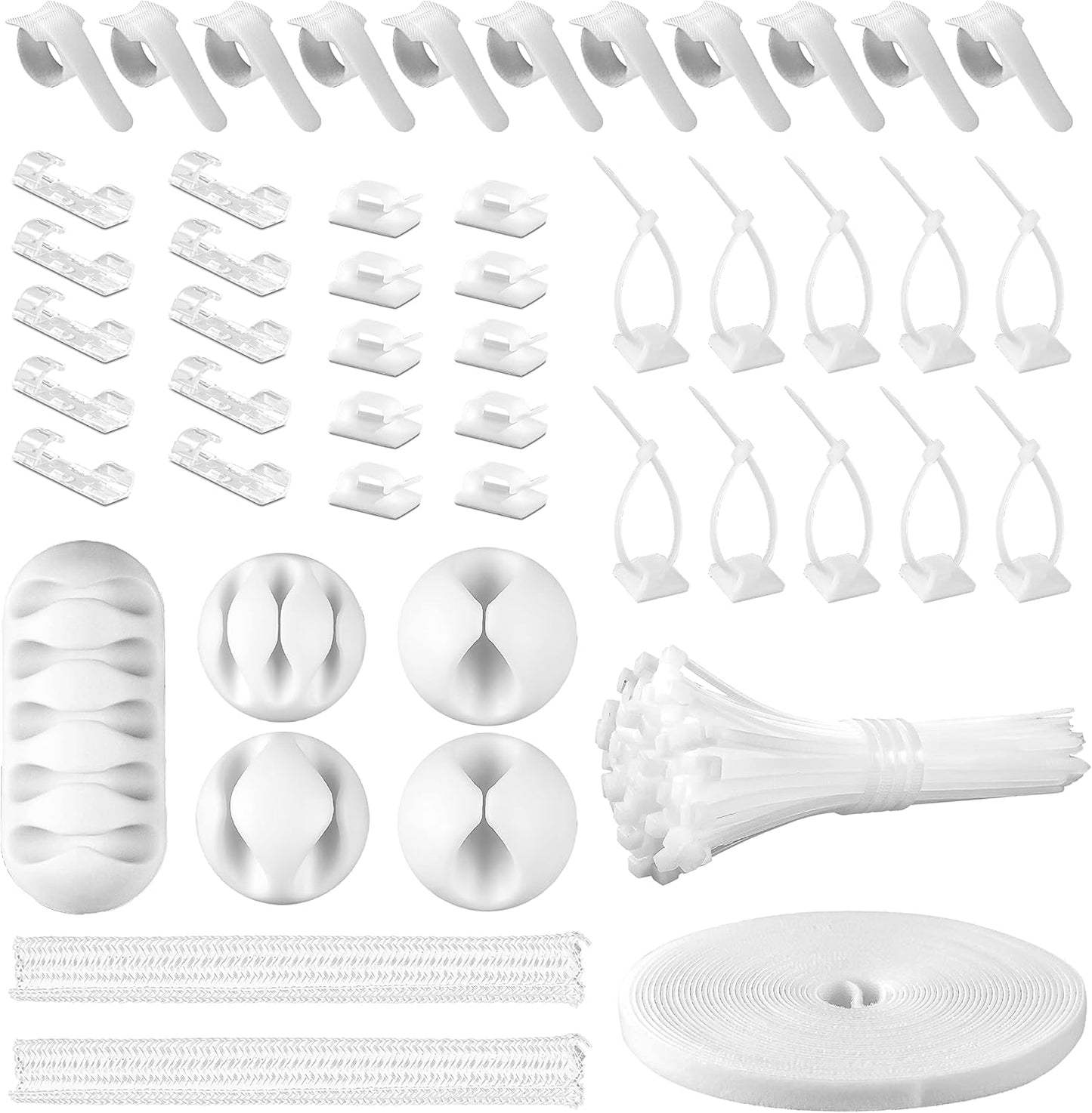 Kit organizador cables 2 fundas 41 clips autoadhesivos 10 rollos bridas reutilizables