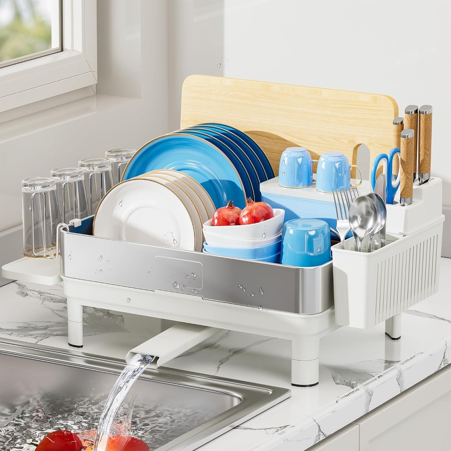 Escurridor platos acero inox 304 drenaje automático blanco