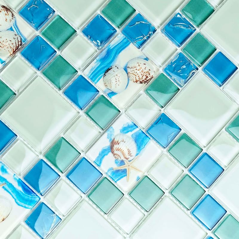 Azulejo vidrio brillante diseño pez mar azul 5ft²