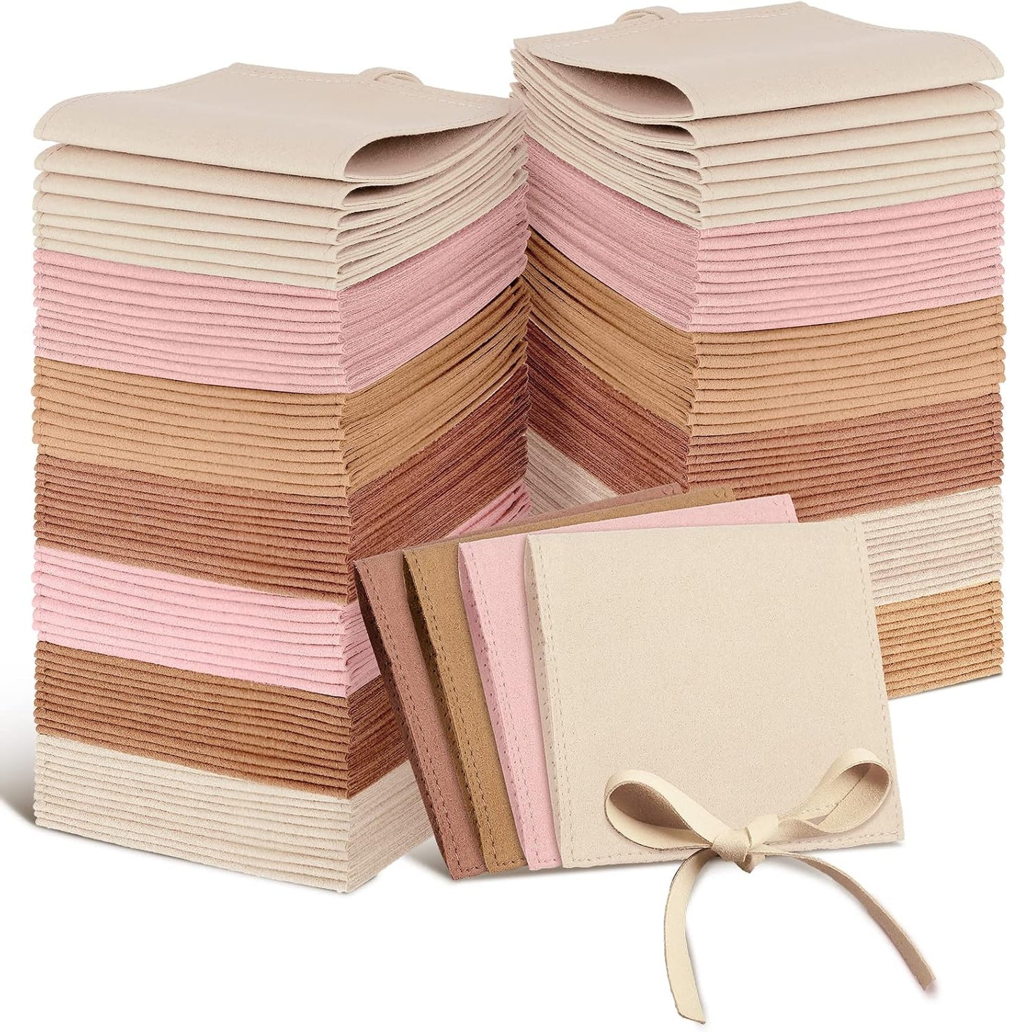 80 Pzas Bolsa Microfibra Joyería 8x8cm con Lazo