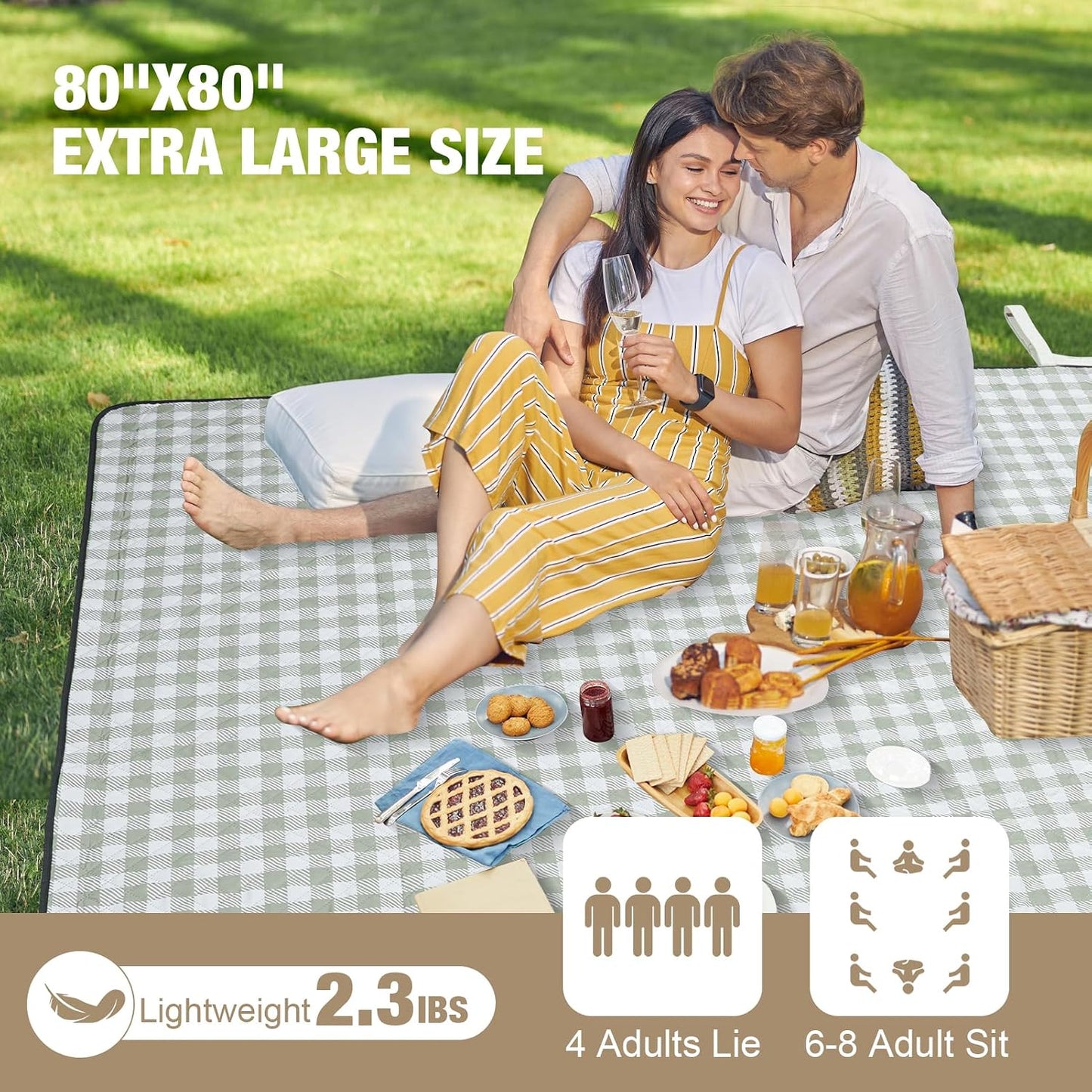 Manta picnic al aire libre 80x80pulg impermeable 3 capas