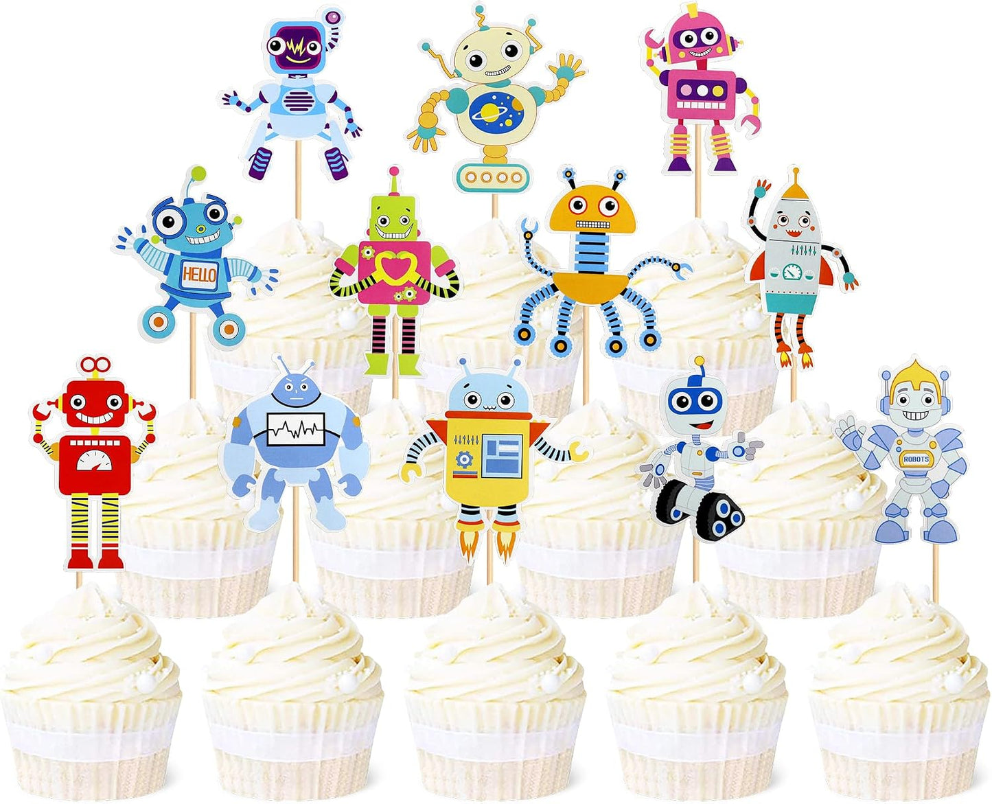36 Adornos Magdalenas Robots Dibujos Animados Decoración Pasteles