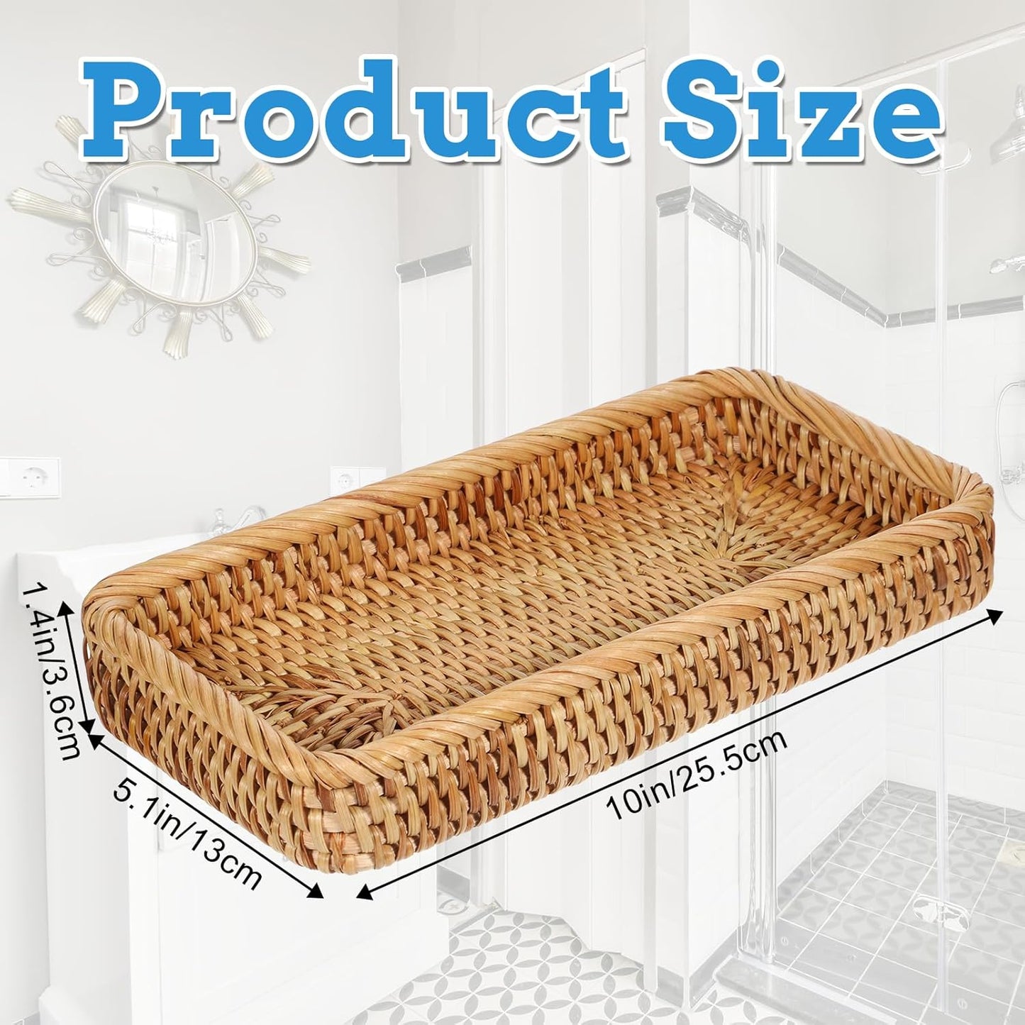 Bandeja mimbre tocador baño 10" cesta almacenamiento vintage