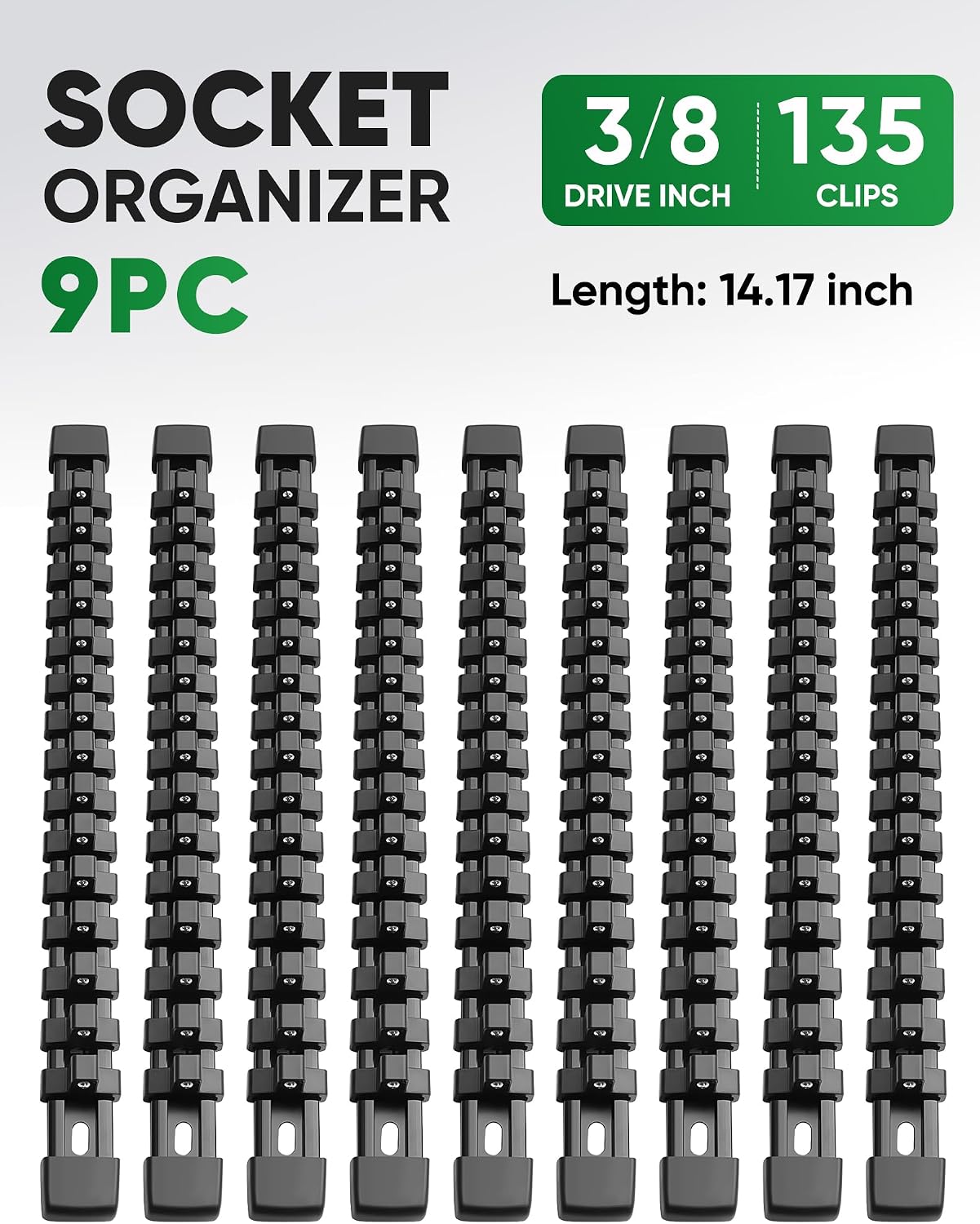 Organiz. dados 9 pzas ABS rieles 3/8" soportes 135 dados
