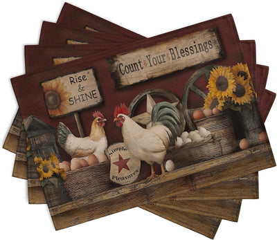 4 Manteles lino vintage 12x18pulg con diseño gallo