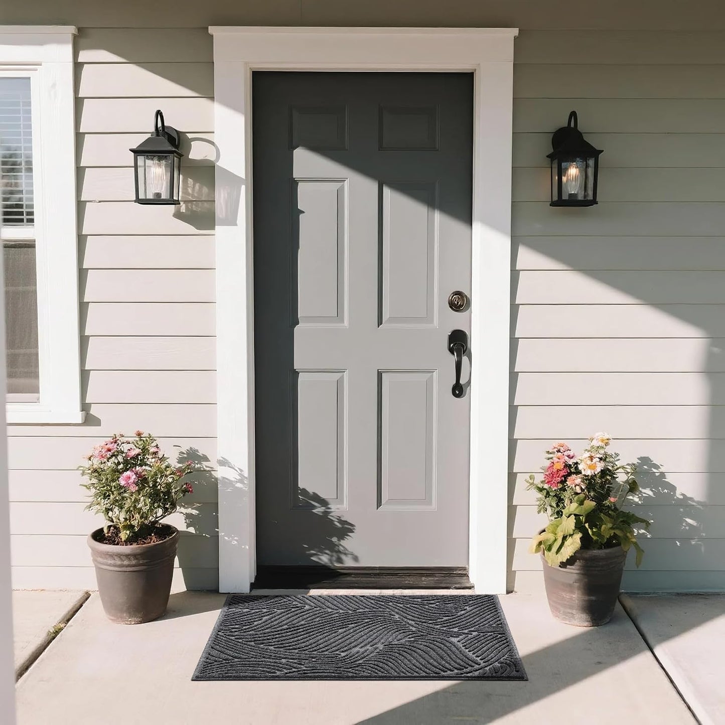 Tapete entrada exterior a rayas gris 36x24pulg antiderrap