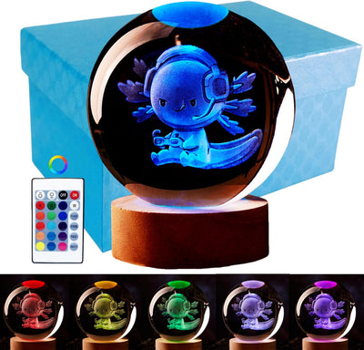 Luz nocturna bola cristal ajolote 3D 16 colores control remoto