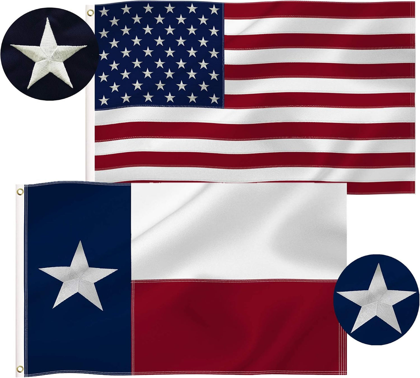 Bandera Texas y EE.UU. nailon 210D ojales latón 3x5pulg