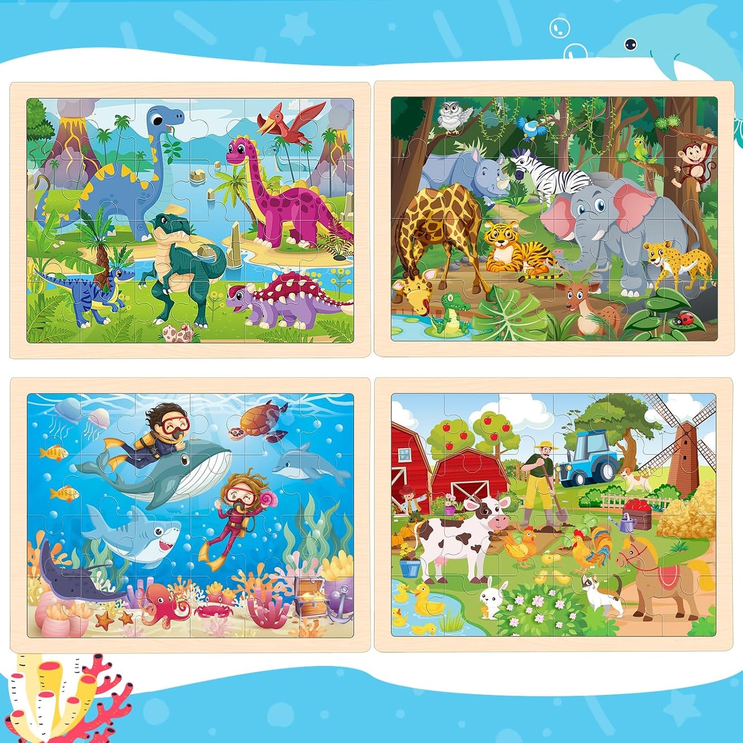Rompecabezas madera niños set 4 de 24 pzas