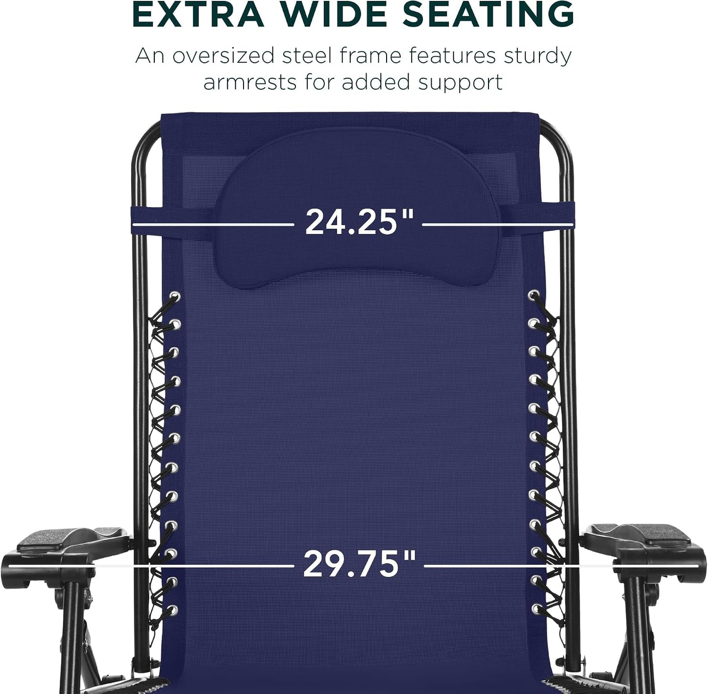 Silla reclinable patio plegable con portavasos cojín azul