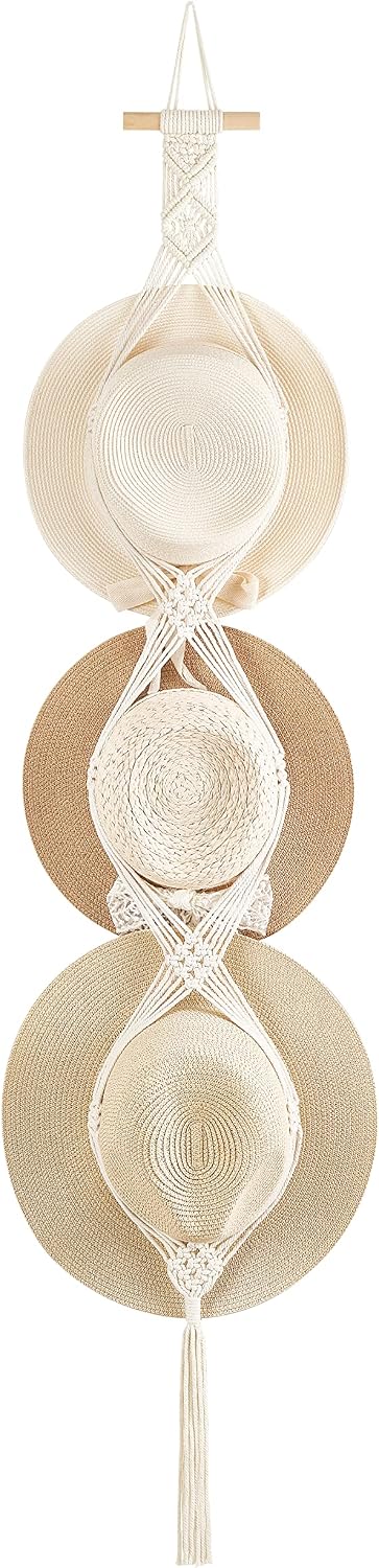 Perchero sombreros macramé para pared soporte boho