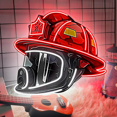 Letrero neón USB para casco bombero decoración estación