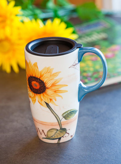 Taza viaje girasol 17oz acero inox aislada